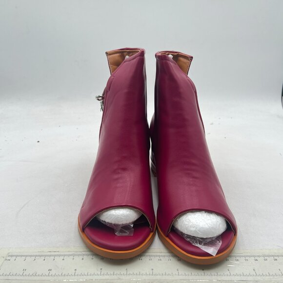 FSJ Dark Magenta Peep Open Toe Cut Out Buckle Ankle Boot Block Low Heel Sandals - Picture 3 of 8